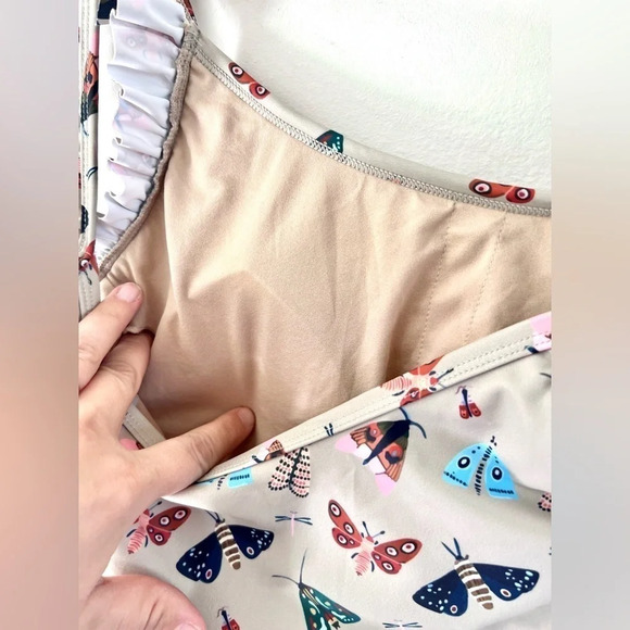 Kortni Jeane Taupe Moth Pattern Ruffle Strap Swim Tank Mix & Match Medium - Picture 6 of 8